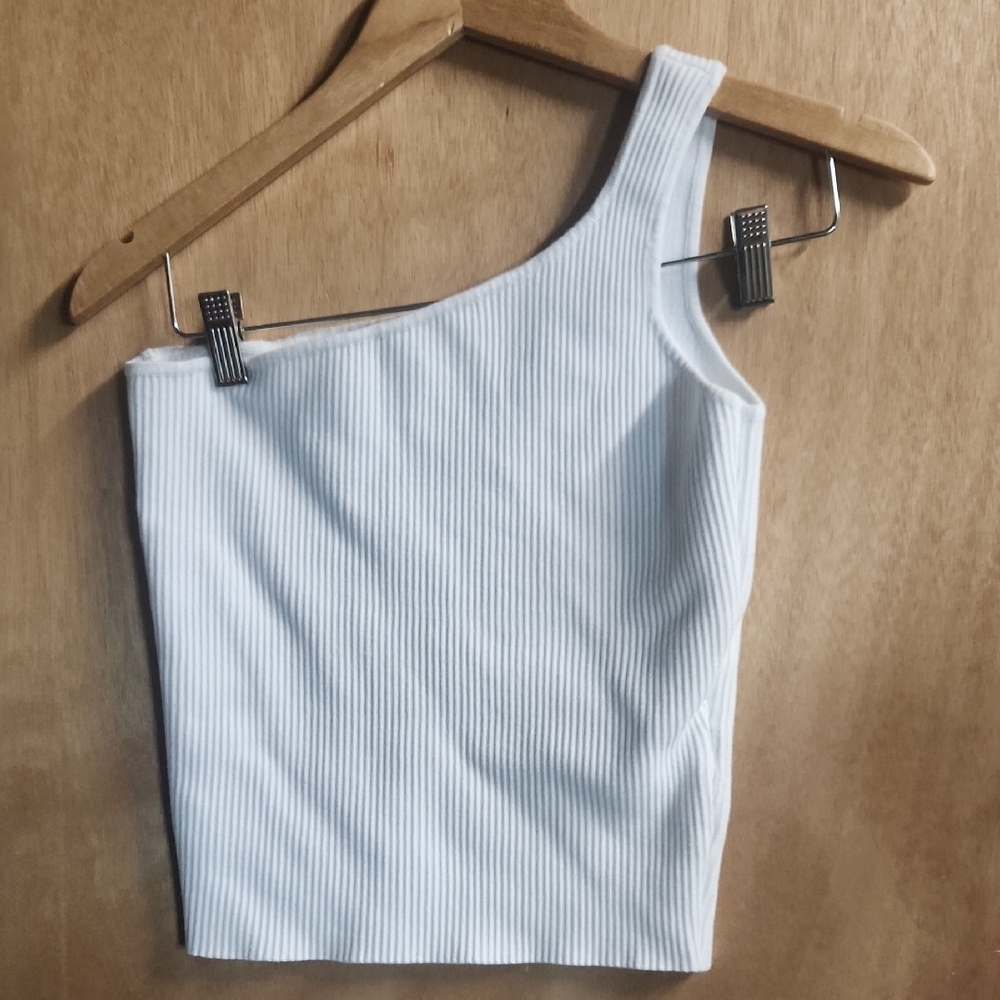 House Of Harlow 1960 White Ribbed Asymmetrical Tank Top Medium